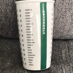 Starbucks 12 oz ceramic travel tumbler coffee cup 2016 word search